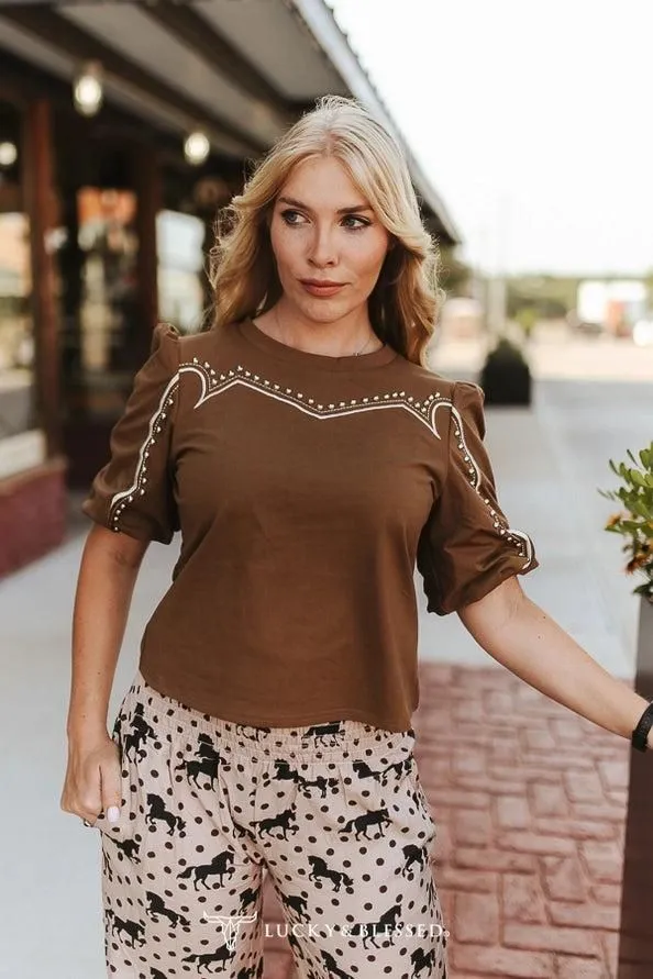 Western Studded Puff Sleeve Top