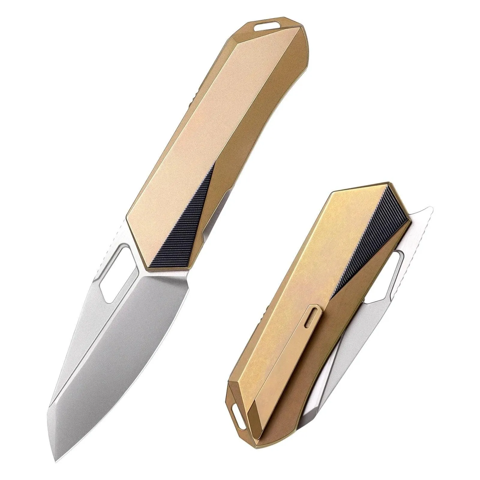 Remette RT-Woodpecker RTWP-G – 2.95″ Pearlescent M390 Reverse Tanto, Gold Titanium, Liner Lock