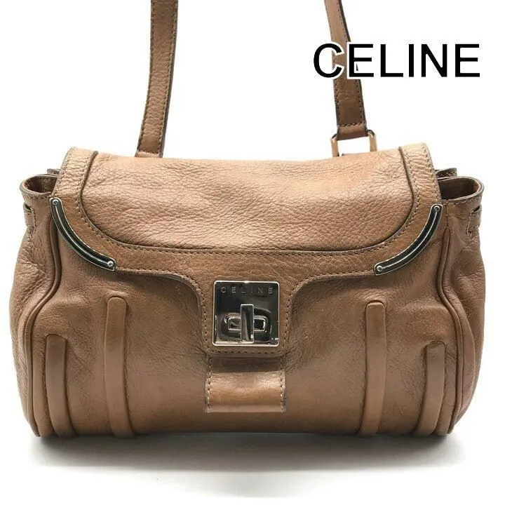 CELINE Leather Shoulder Bag Brown Crossbody Women's Brand Bag a12977