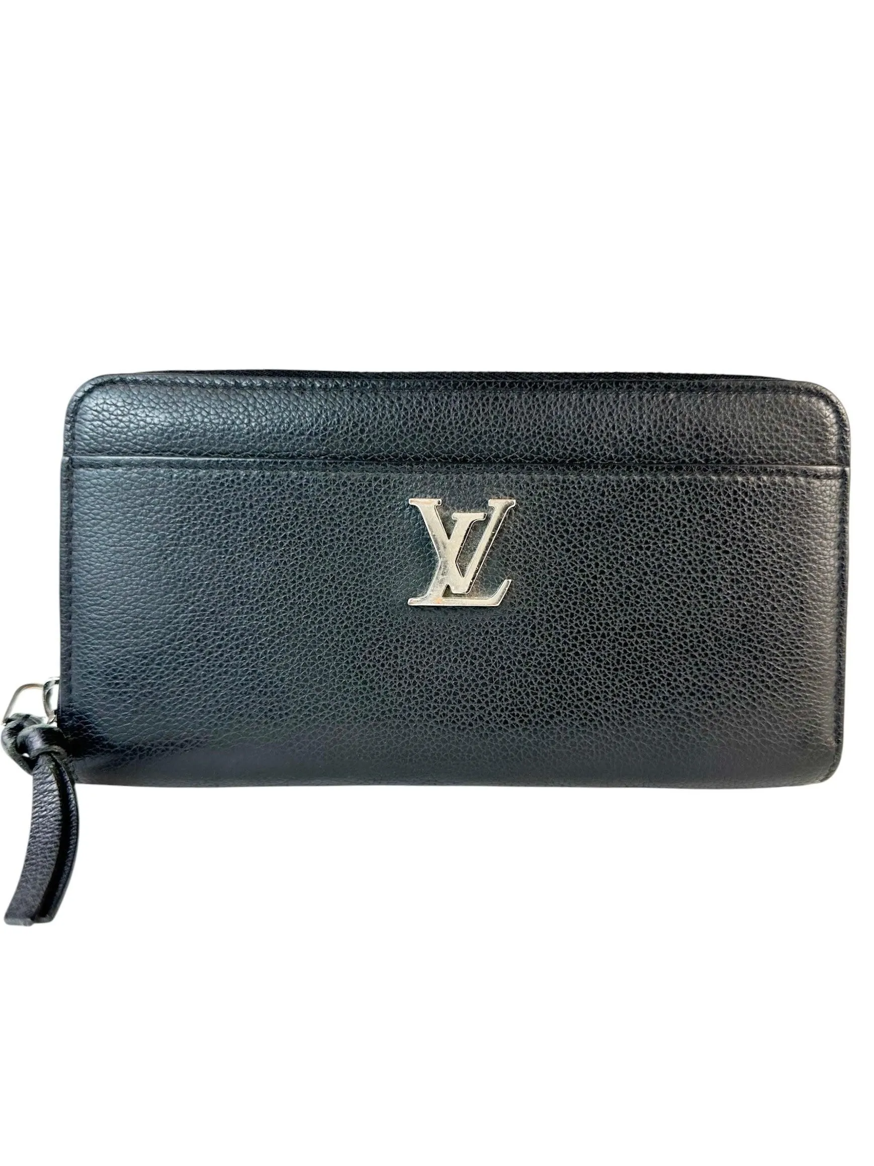 Louis Vuitton Black Pebbled Leather Lock Me Long Wallet