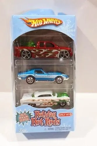 Hot Wheels Holiday Hot Rods 3 pack, Chevy Silverado, '69 Corvette, and '53 Chevy Diecast Model Car