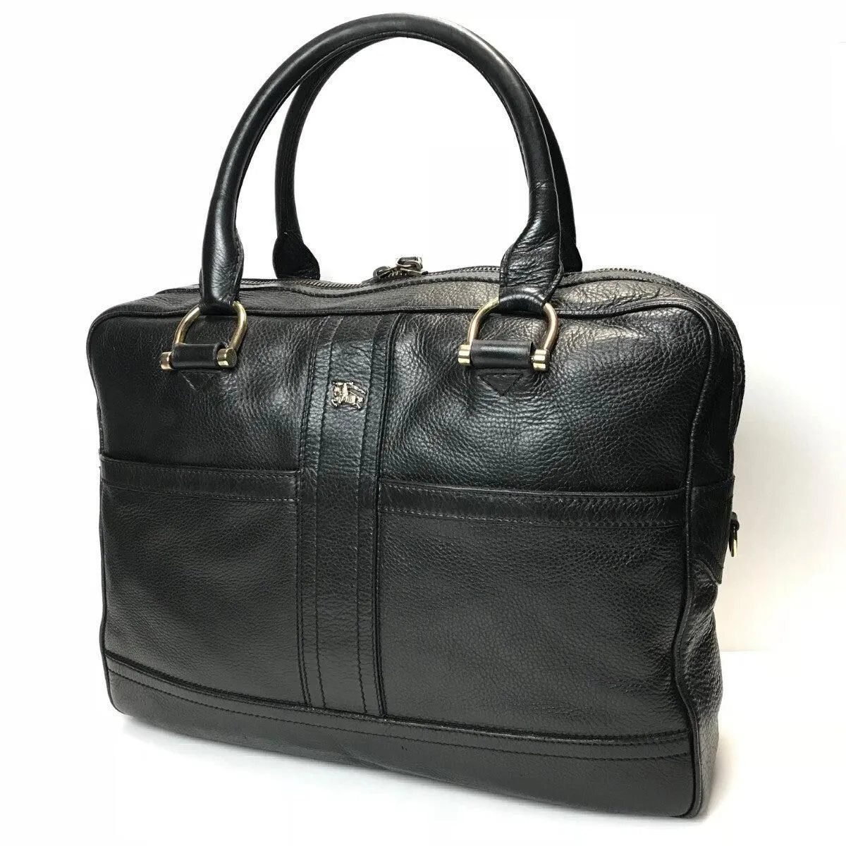 BURBERRY Vintage Leather Boston Bag / Nova Check Interior / Large Capacity Model / Shoulder Bag / Black / Men's