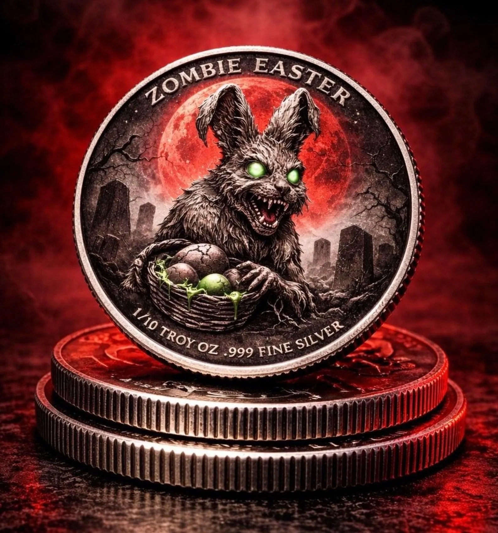 In Stock! Zombie Easter Colorized 1/10 oz Silver Round
