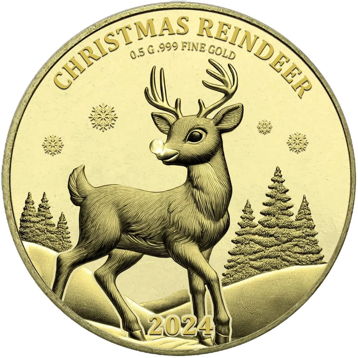 In Stock! 2024 Congo Christmas Reindeer 0.5g Gold Coin