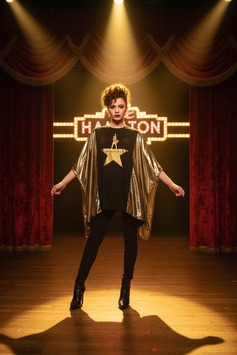 #35 Hamilton Broadway Upcycle — Gold Metallic Poncho Style Sleeves OSFM