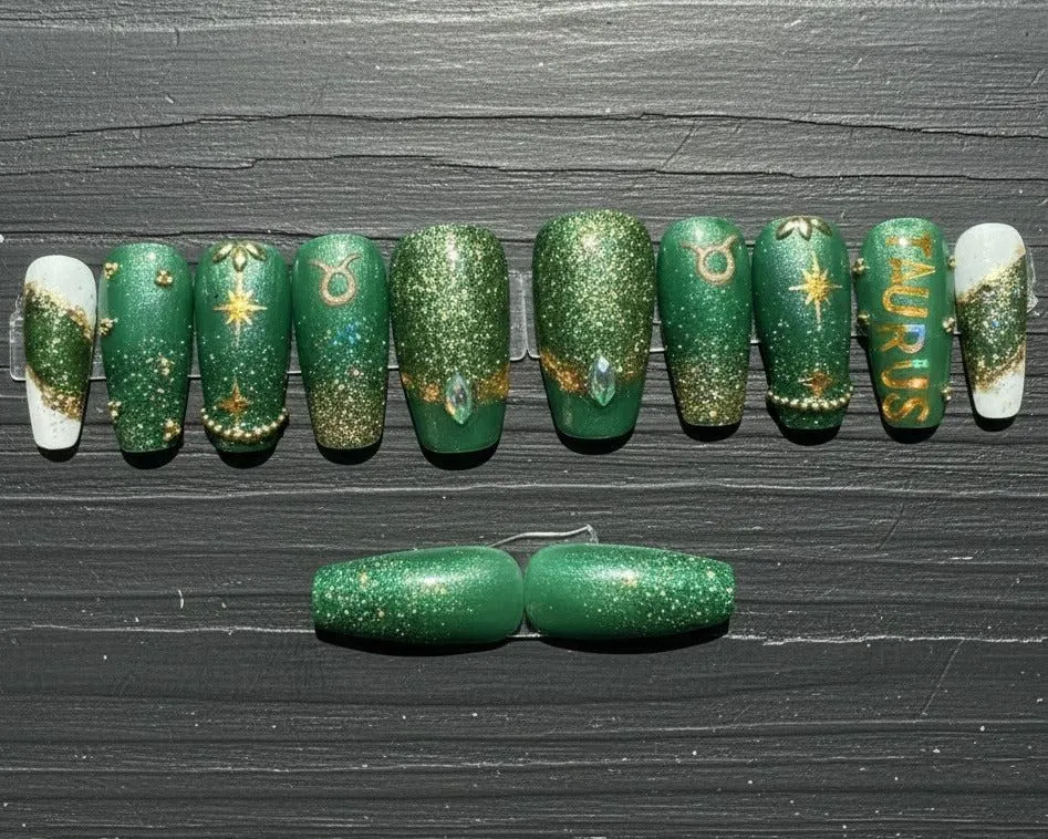 Taurus + Emerald | Zodiac Series | Press-On Nail Set