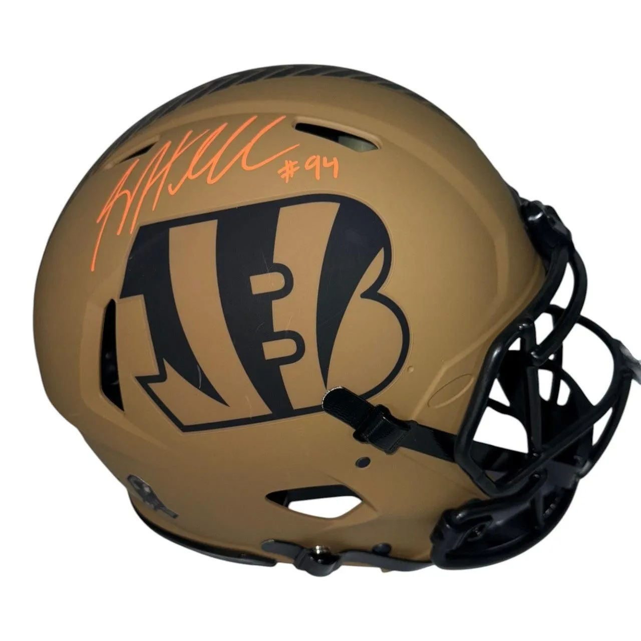 Sam Hubbard Autographed Cincinnati Bengals Riddell Brown Salute to Service Full Size Authentic Helmet- Beckett