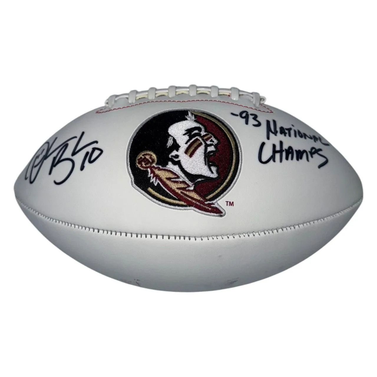 Derrick Brooks Signed Florida State Seminoles White Panel Football w/93 Champs Ins - JSA