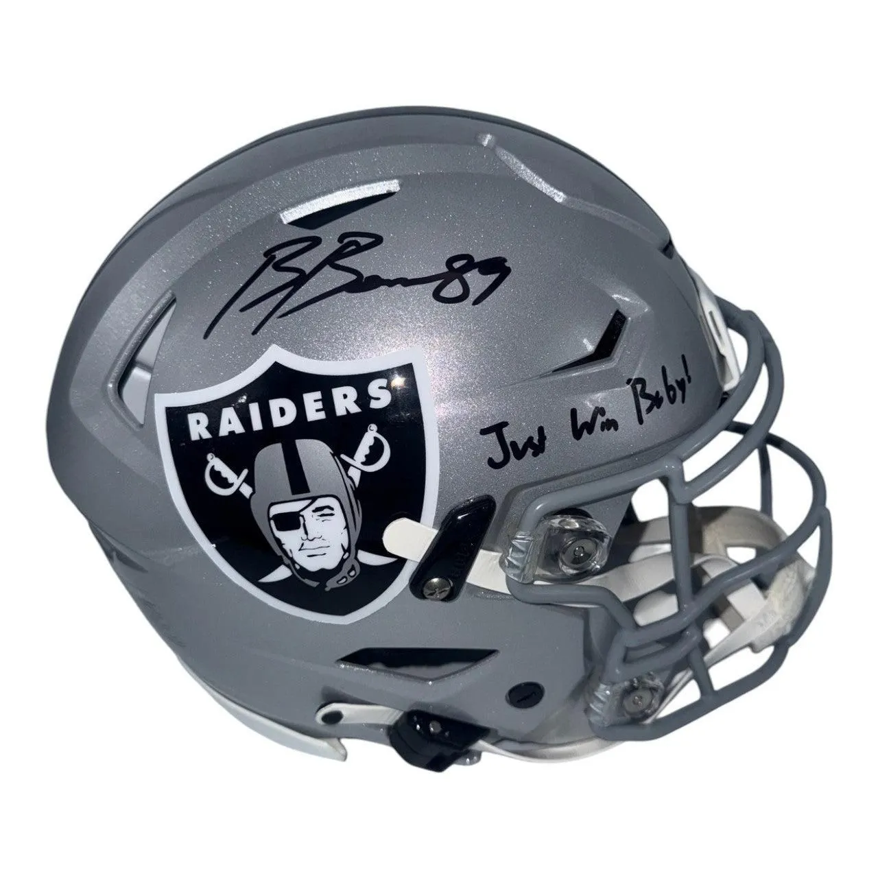 Brock Bowers Autographed Las Vegas Raiders Riddell Speedflex Authentic Helmet with "Just win Baby" Inscription- Beckett
