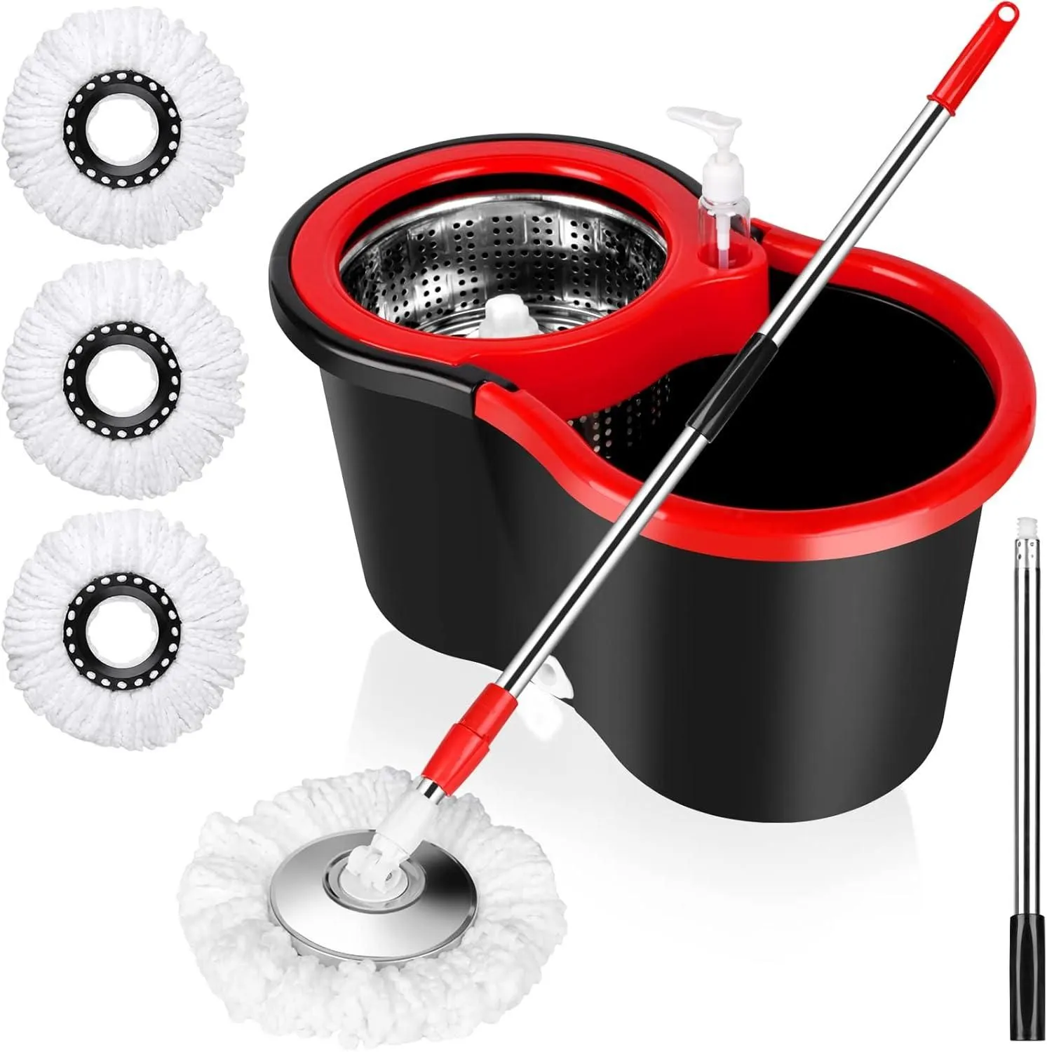 TM-0074 | (WN) Spin Mop and Bucket with Wringer Set, 360^0 Spinning Mop Bucket System with 3 Microfiber Mop