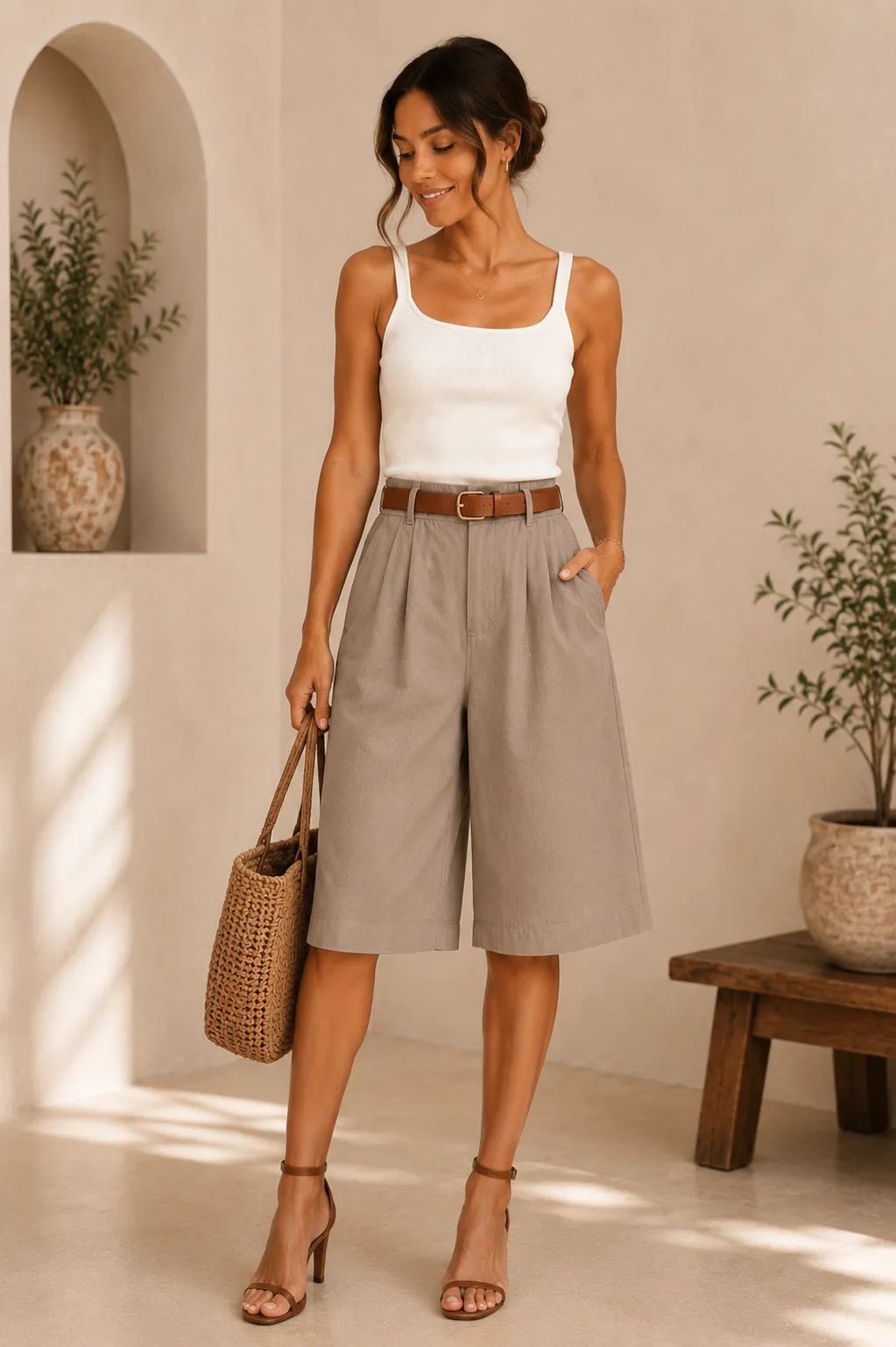 Soft Luxe Tailored Stretch Bermuda Shorts With Belt | HerEdits