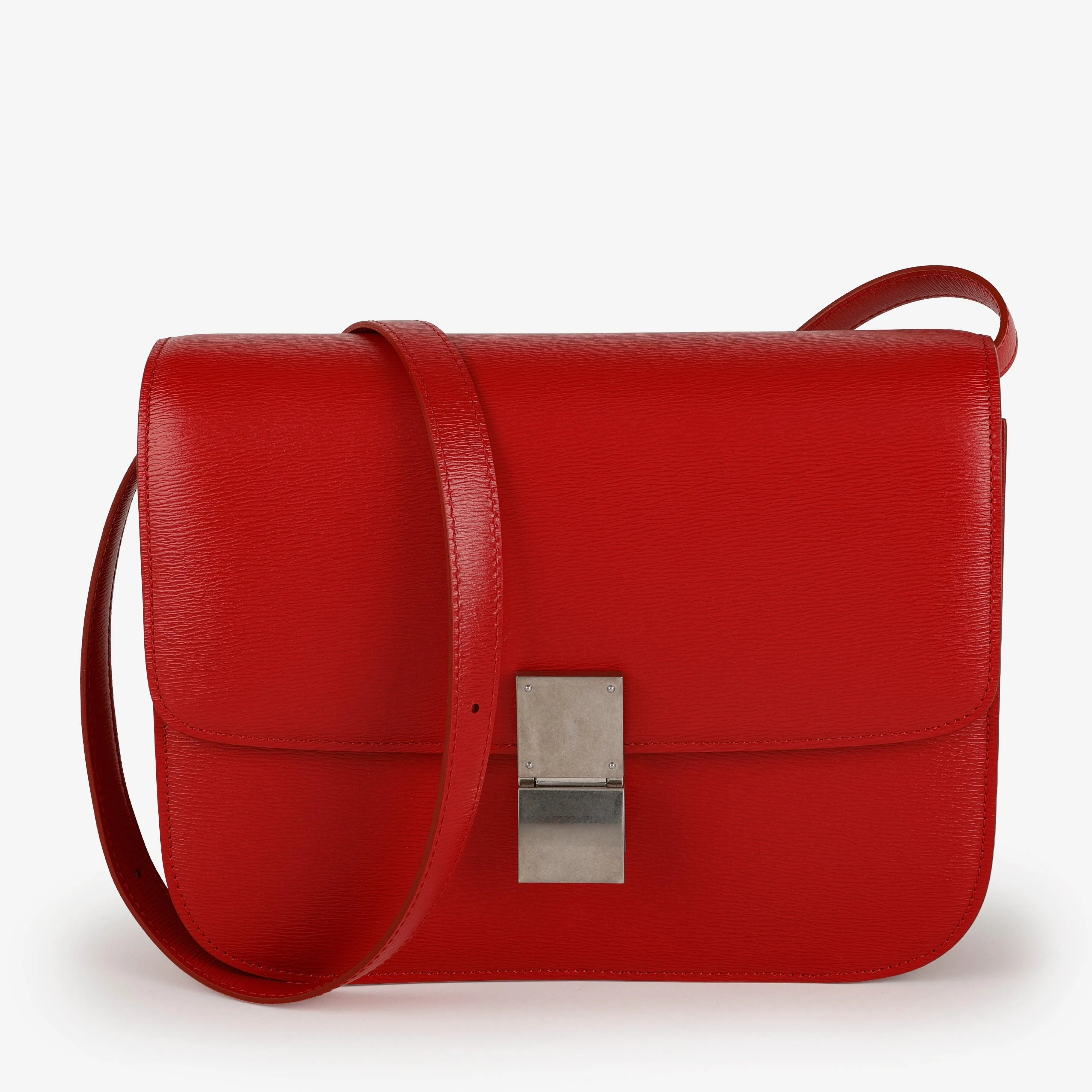 Medium Box Bag, Red Spazzolato Calfskin
