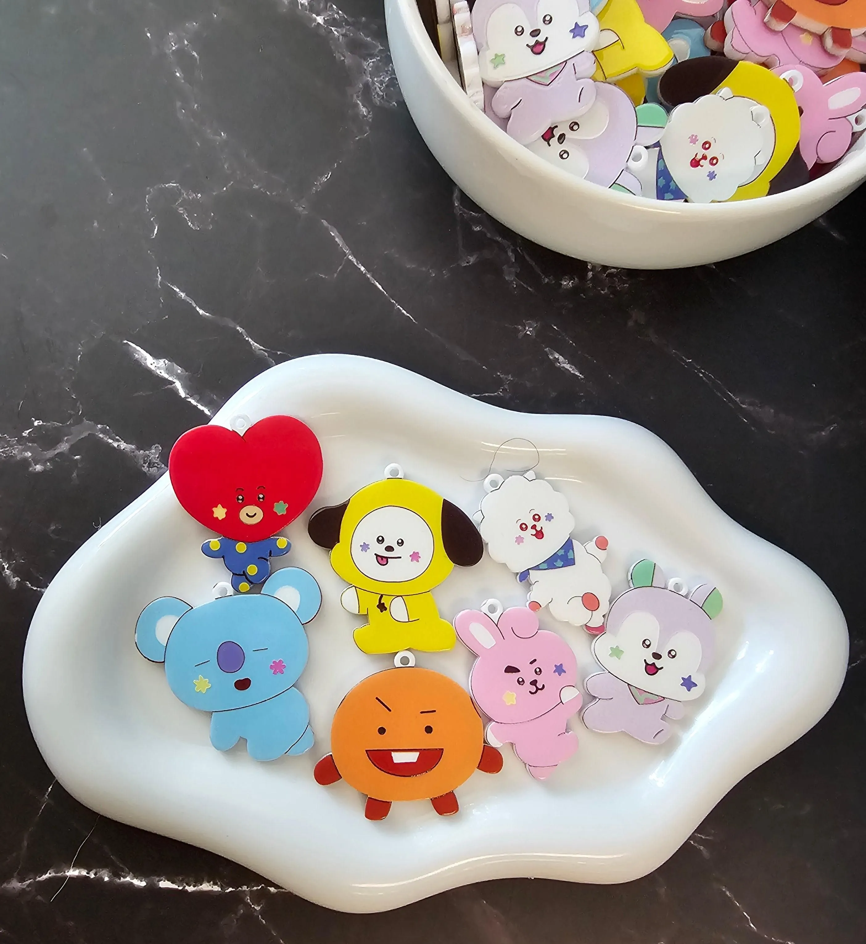 40-Piece BT21 Inspired Charm Lot | Kawaii Acrylic Character Charms | Bulk Craft Supplies for Concert Freebies, Keychains, Badge Reels, Bag Charms & DIY Jewelry