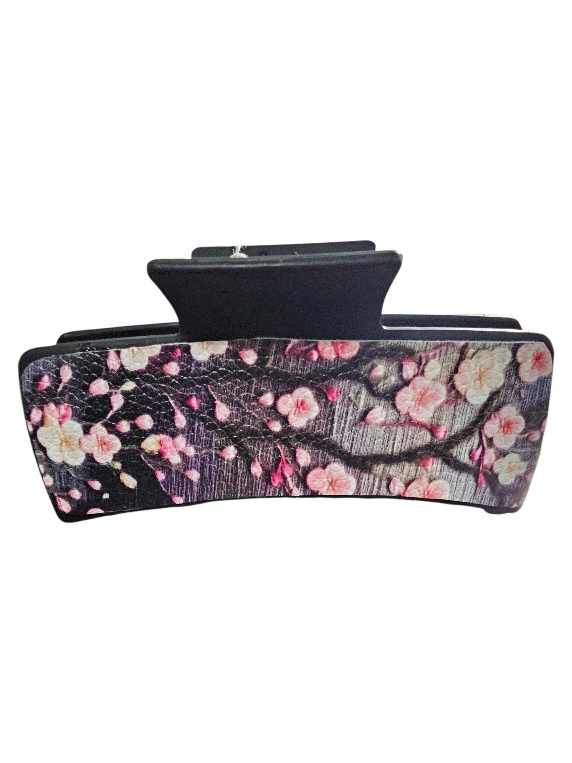 2998 Black and Pink Floral Large Hair Claw Clip