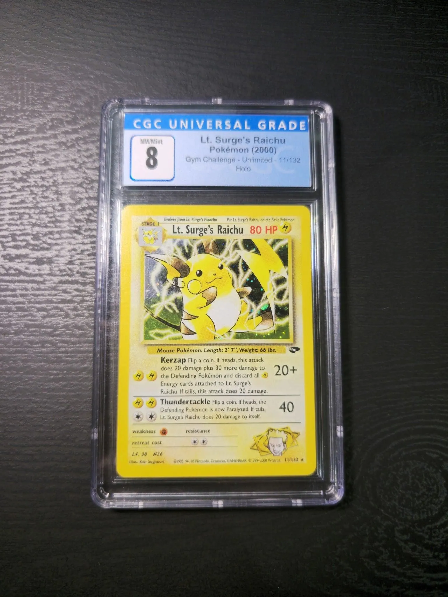 2000 Pokémon Gym Challenge Lt. Surge's Raichu #11/132 Holo Unlimited CGC NM/Mint 8