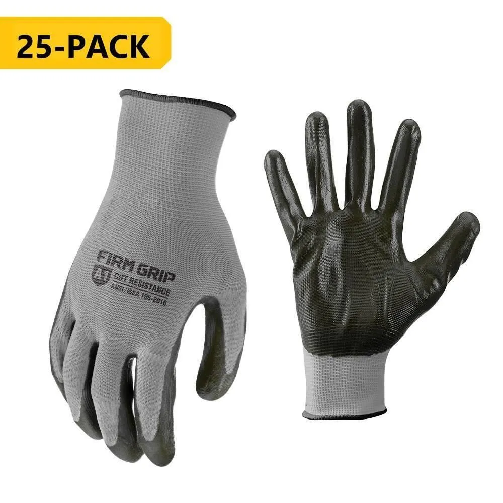 Large Nitrile Coated Work Gloves with Reusable Bucket (25-Pack)