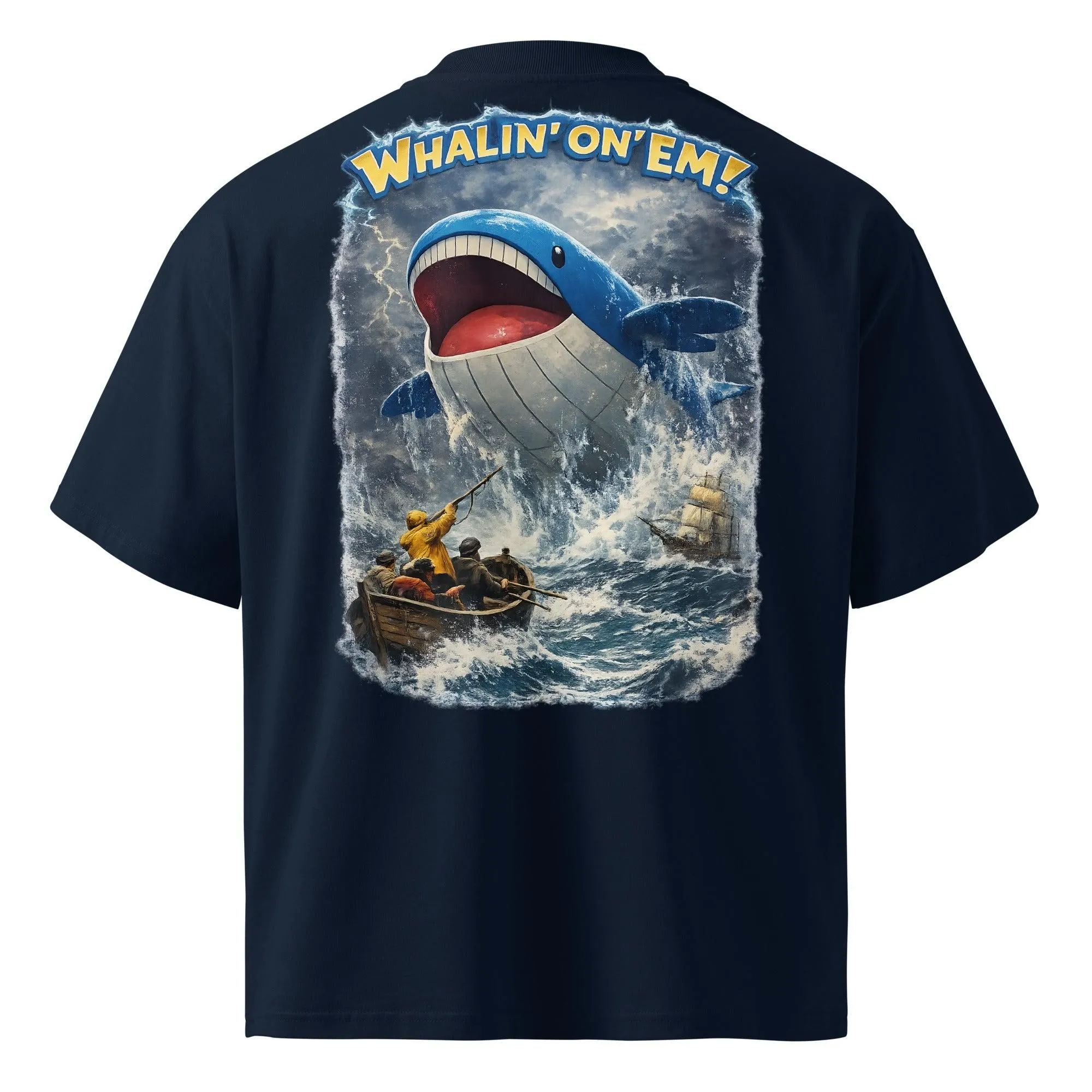 Whalin’ On ’Em – Unisex Organic Oversized High-Neck T-Shirt