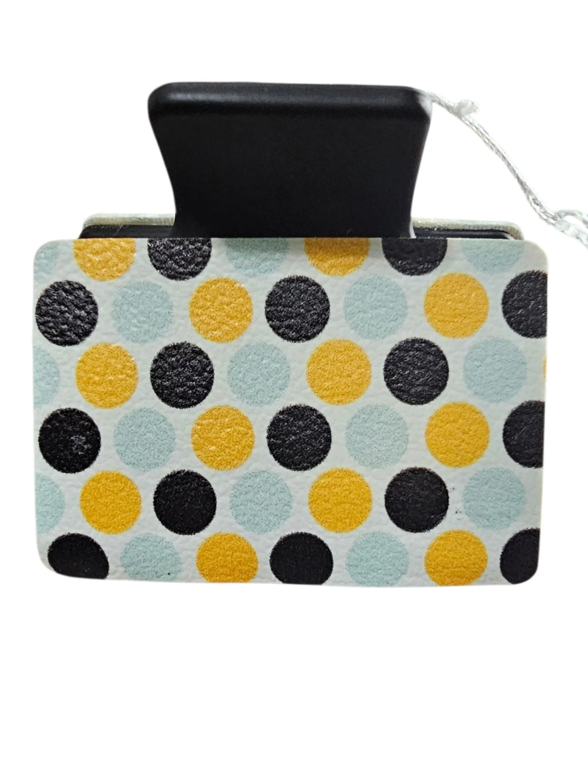 3001 Black Lt. Blue, and Mustard Yellow dots Small Leather Hair Claw Clip