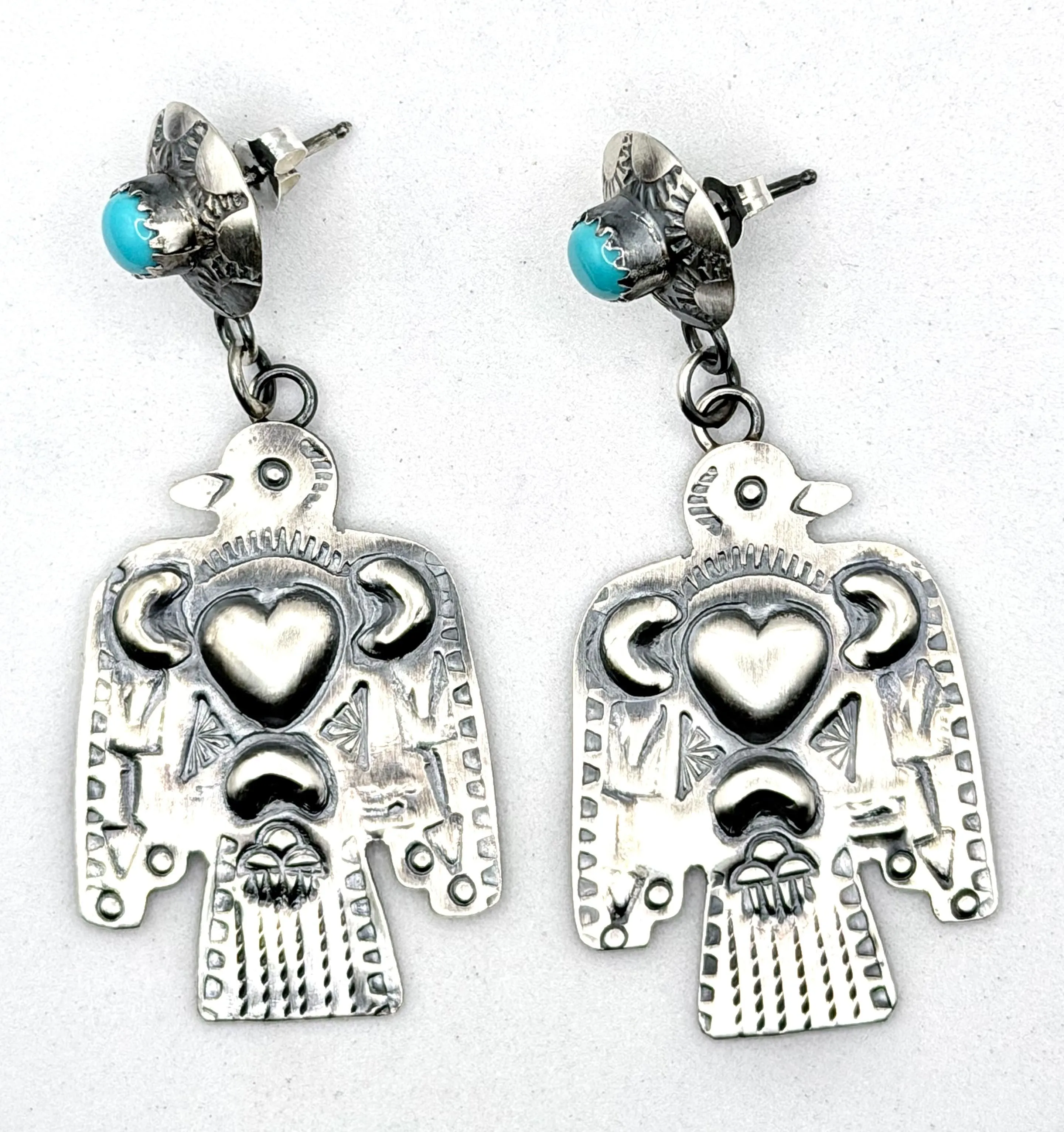 TIM YAZZIE NATIVE HANDMADE SLEEPING BEAUTY TURQUOISE EARRINGS (LA 53)