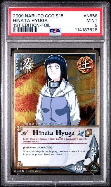 PSA MINT 9 Hinata Hyuga 1st Edition-Foil N658 Naruto Ccg Series 15: Foretold Prophecy 114187828