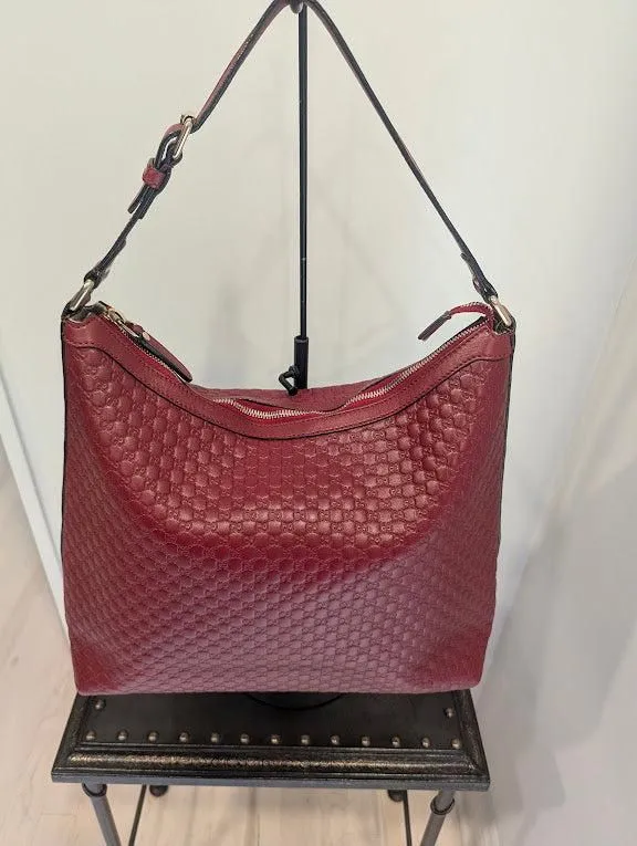 Gucci Micro GG Red Leather Hobo Tote