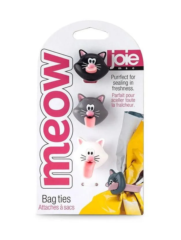 Meow Cat Reusable Bag Ties, Set of 3