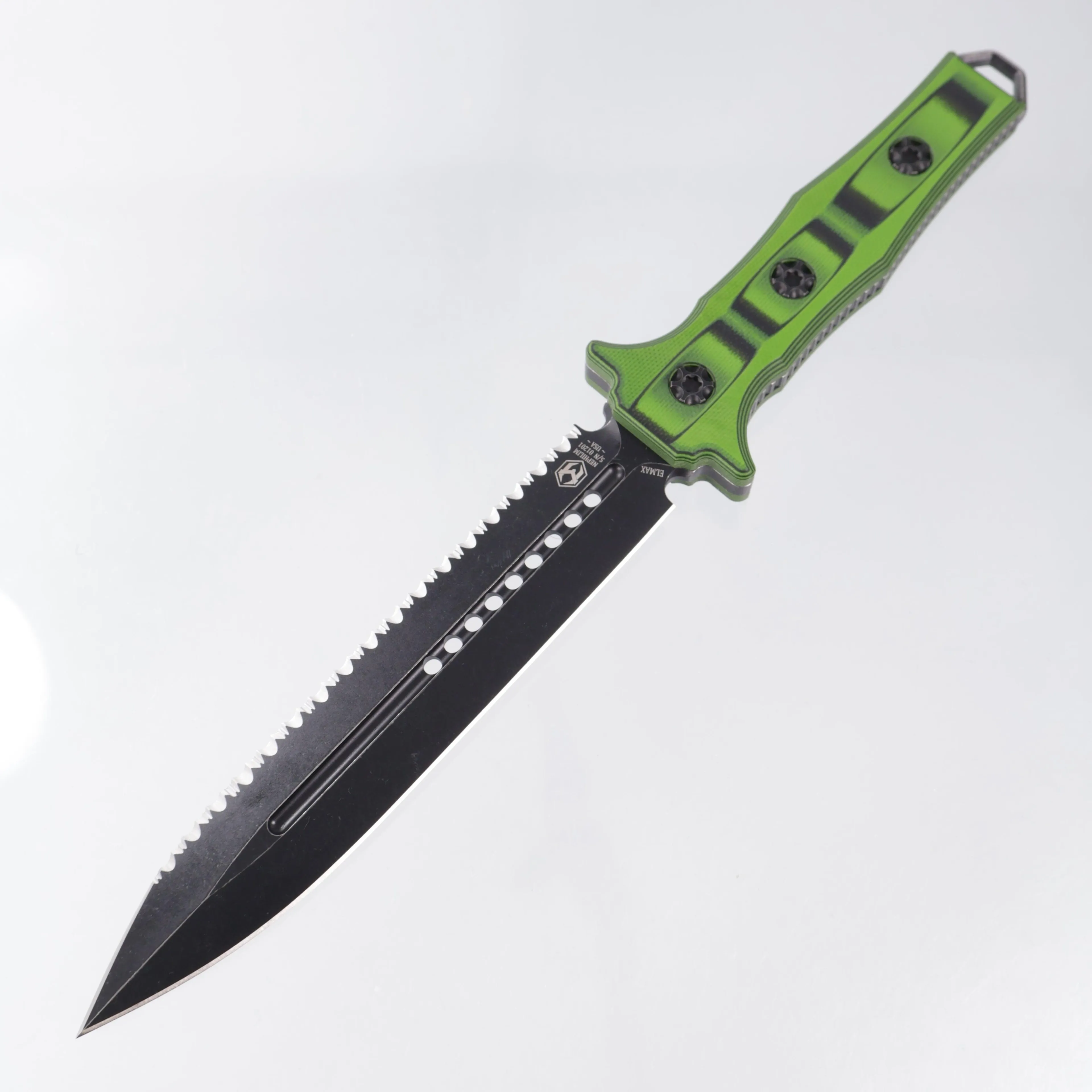 Heretic Nephilim - Green & Black G10 - Battle Black Full Serrate Elmax - H003-8C-GRNBLK