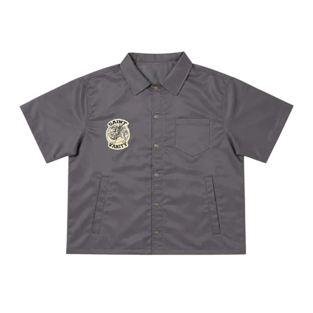 Saint Vanity Nylon Button Up Shirt Shadow Grey