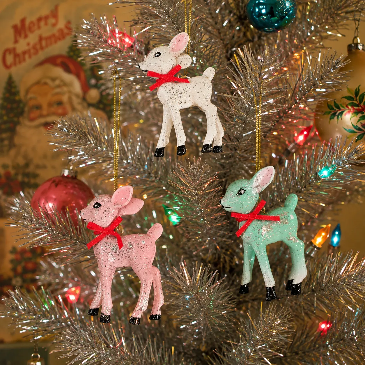 Retro Pastel Reindeer Christmas Ornaments