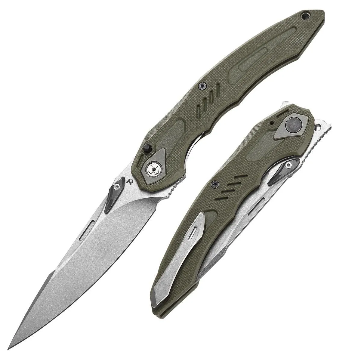 DreamTech D1101GGR – 4.76″ Satin D2 Drop Point Folding Knife, Green G10 Handle, Liner Lock