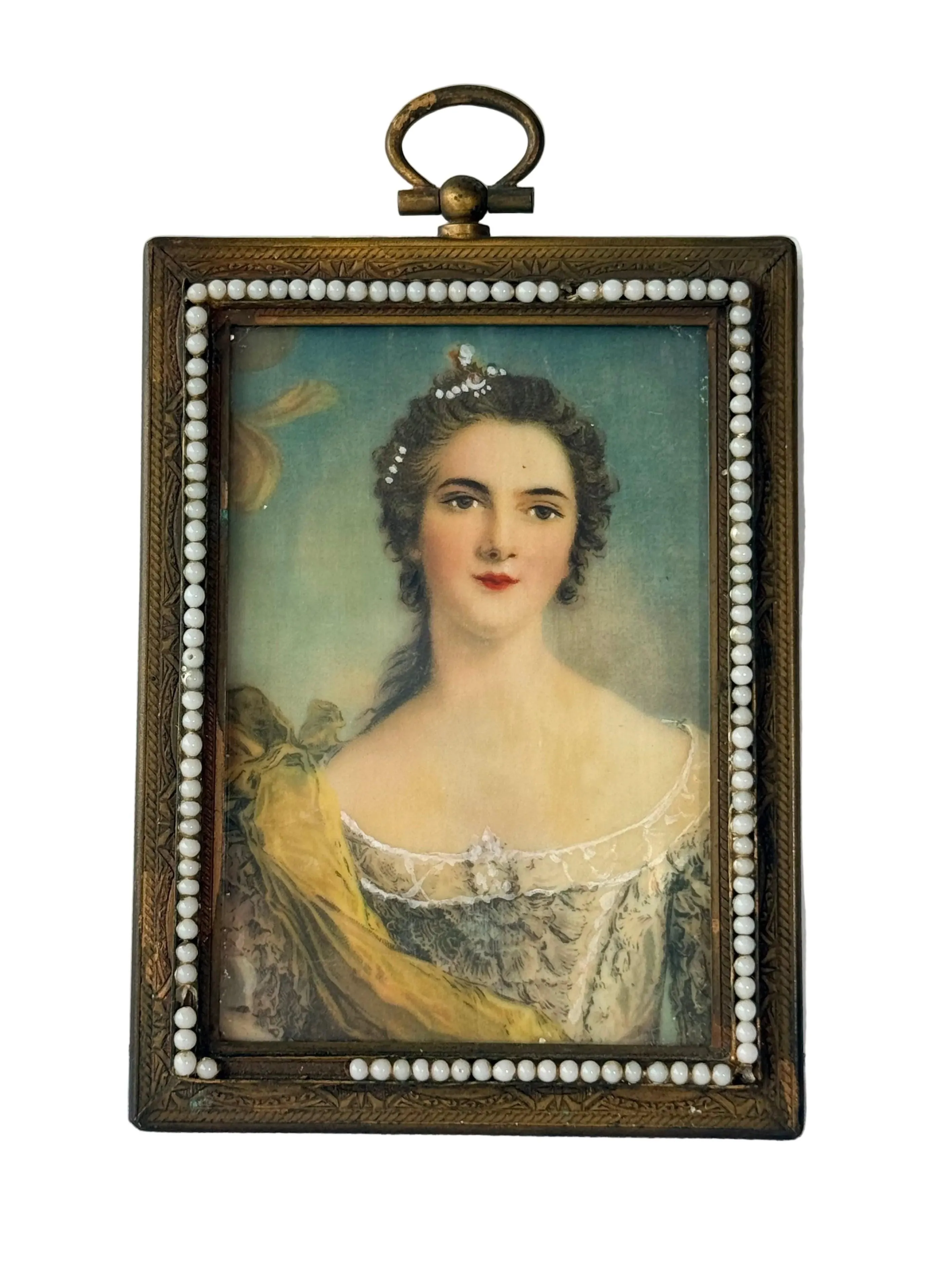 Antique Female Portrait in Metal Frame, 4”
