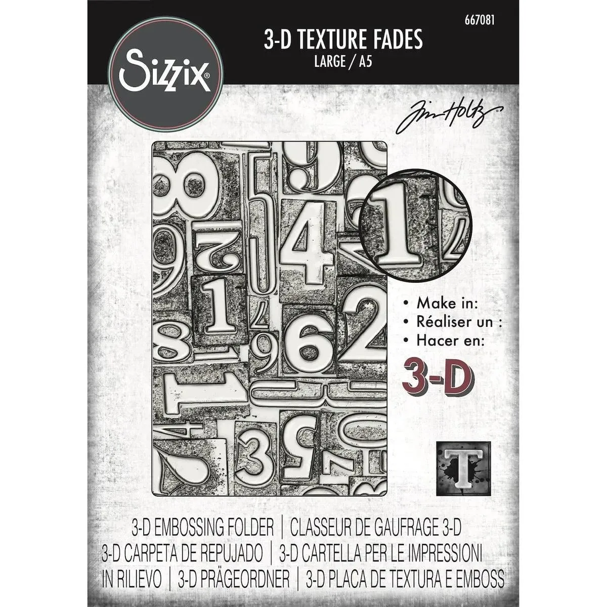 Sizzix 3D Texture Fades A5 Embossing Folder By Tim Holtz Numbered Large