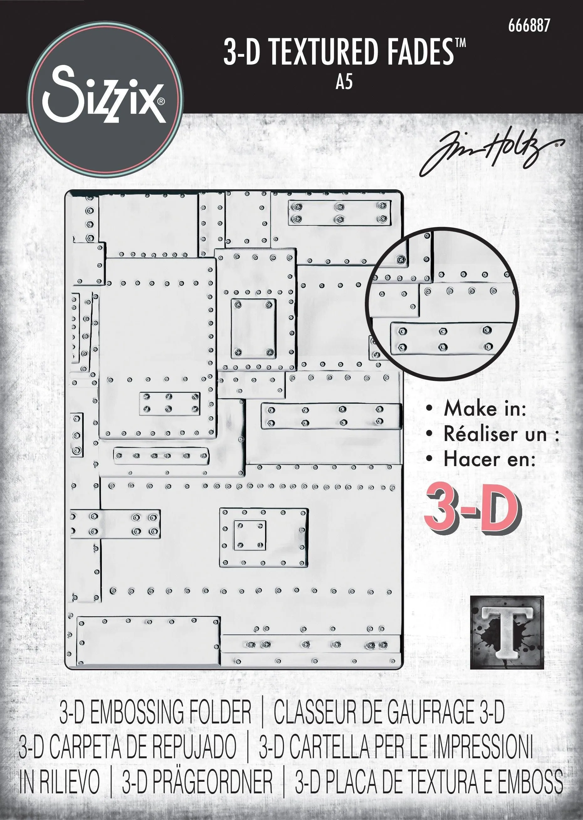 Sizzix 3D Texture Fades Embossing Folder A5 by Tim Holtz Foundry Large
