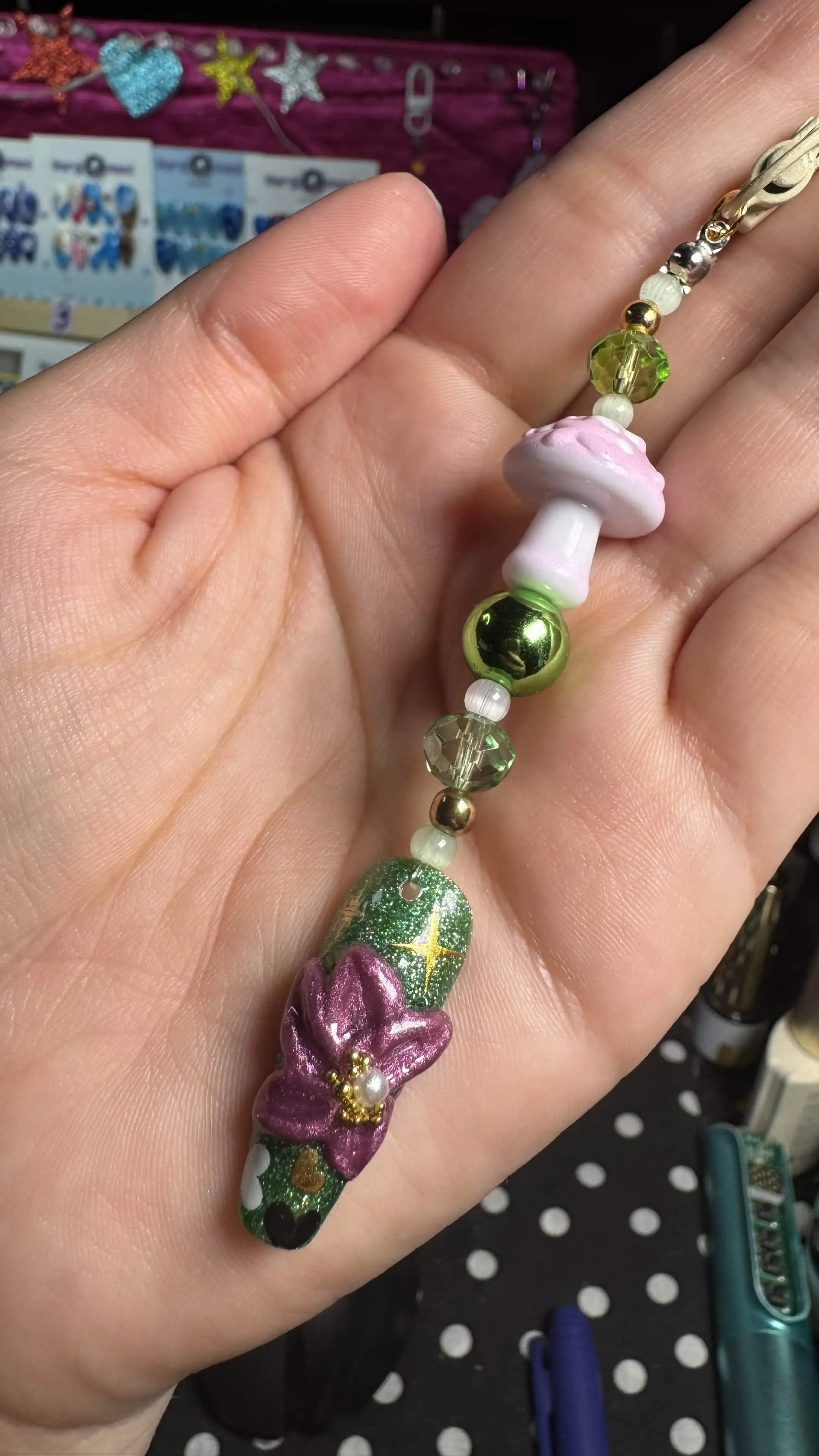 Forest Flower Nail art key chain - Purple/Green