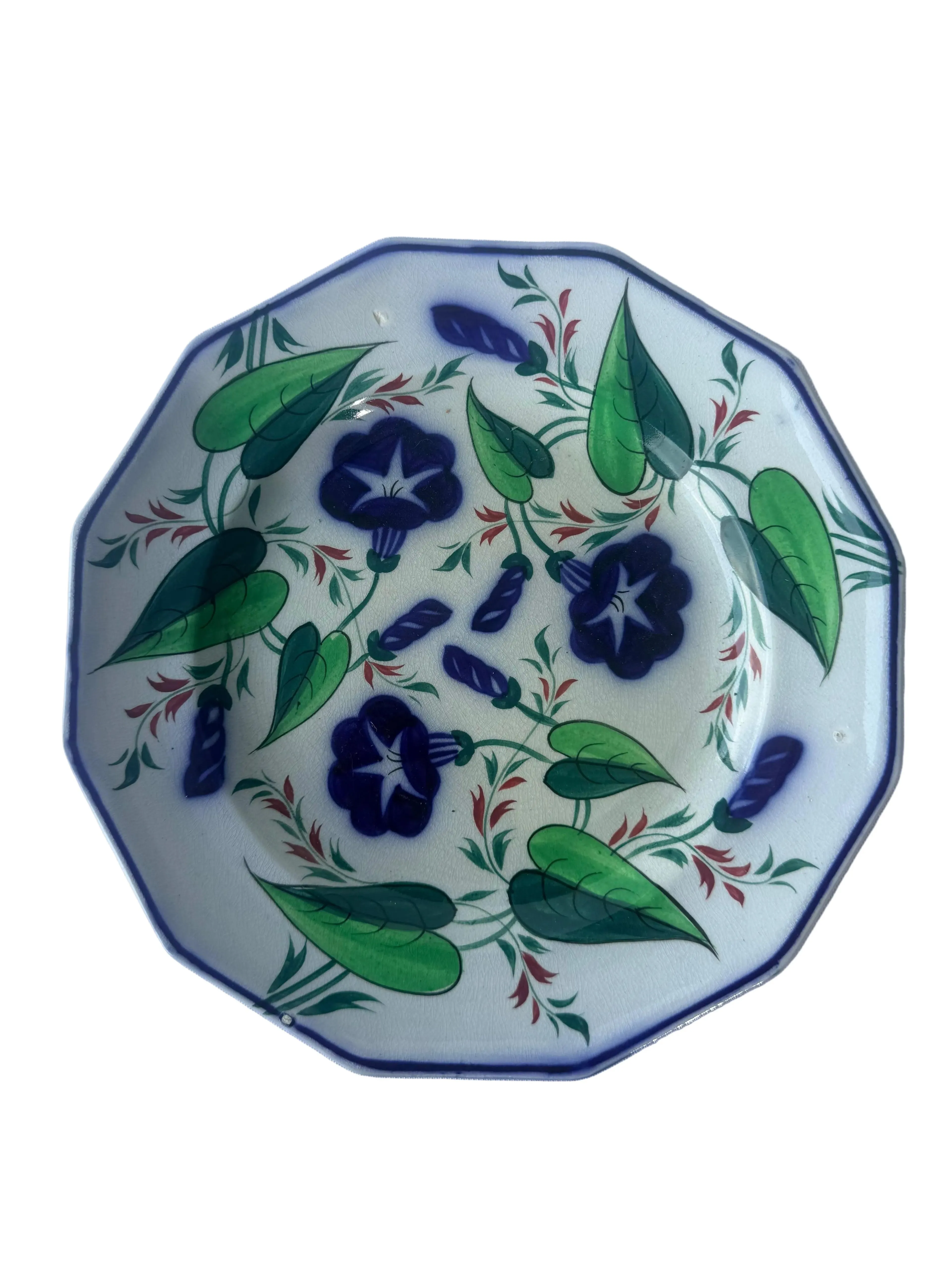 Antique English Gaudy Ironstone Morning Glory Plate, 8”