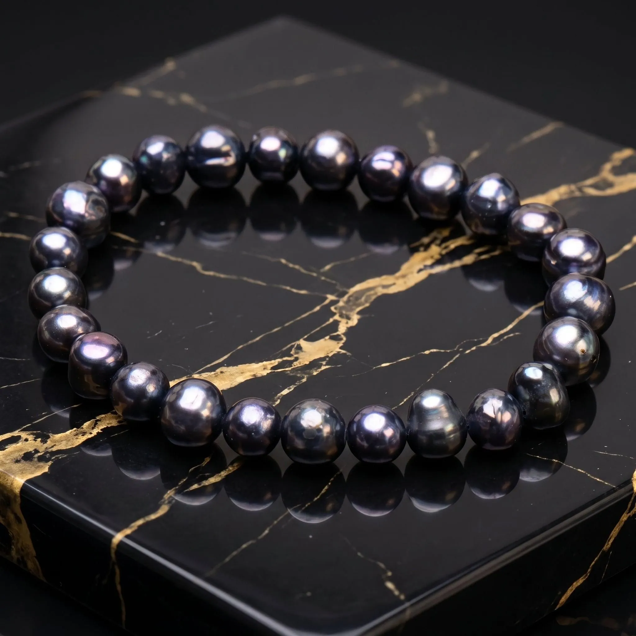 Black Genuine Fresh Water Pearl Stretch Bracelet Color Treated Stretch