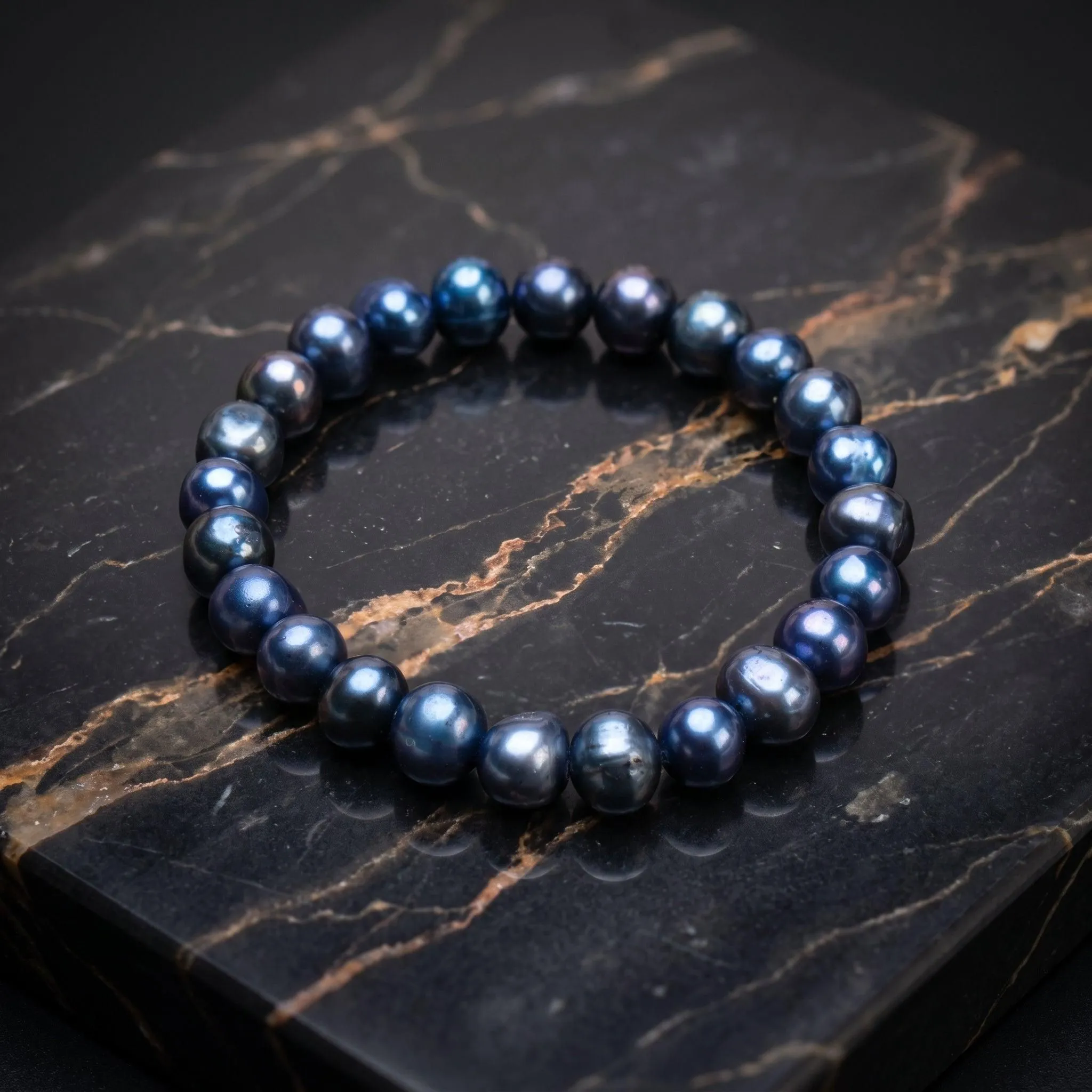 Dark Blue Genuine Fresh Water Pearl Stretch Bracelet Color Treated Stretch