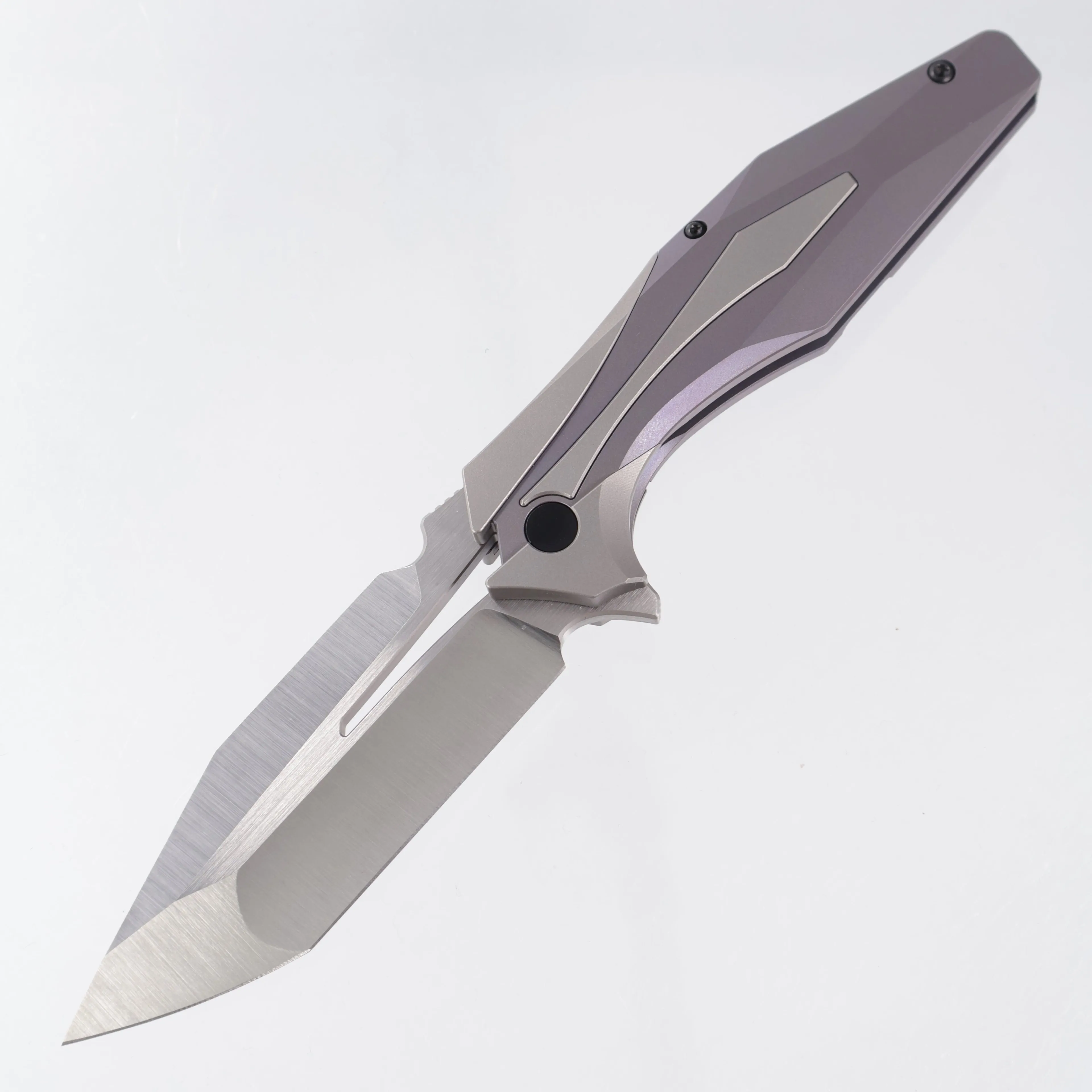 Arcane Design x Isham Bladeworks Plexus - Beadblast Titanium w/ Purple Titanium - Satin Magnacut