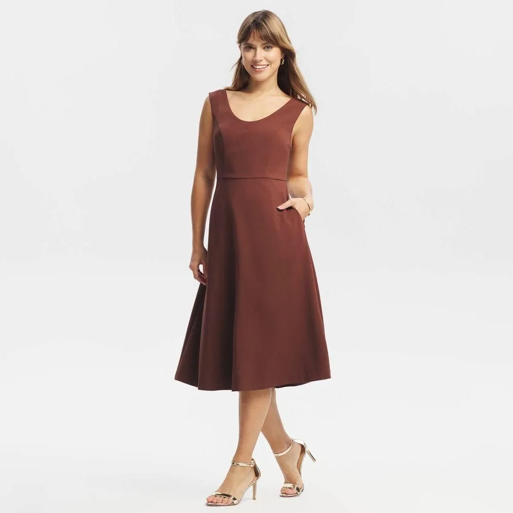 New without Tags - Size: Large - Women's Deep Back Midi A-Line Dress - A New Day Brown L