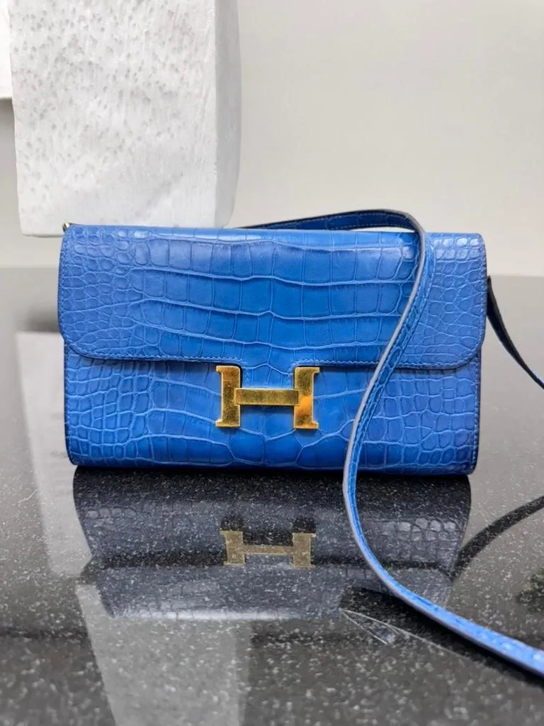 Hermes Blue Alligator Constance To Go Wallet