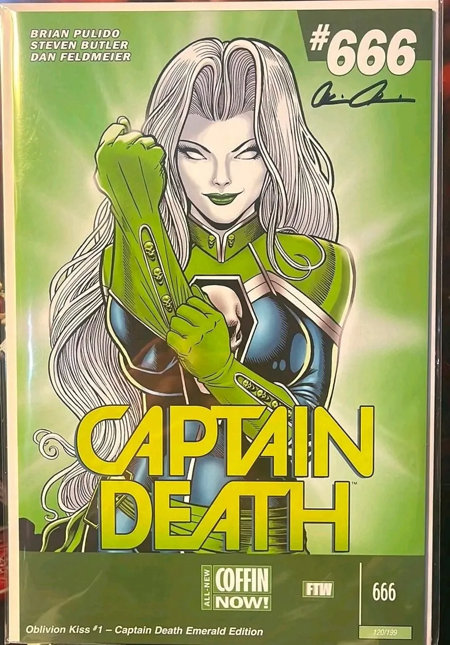 Lady Death Captain Death Signed  Oblivion Kiss #1 Emerald Edition
