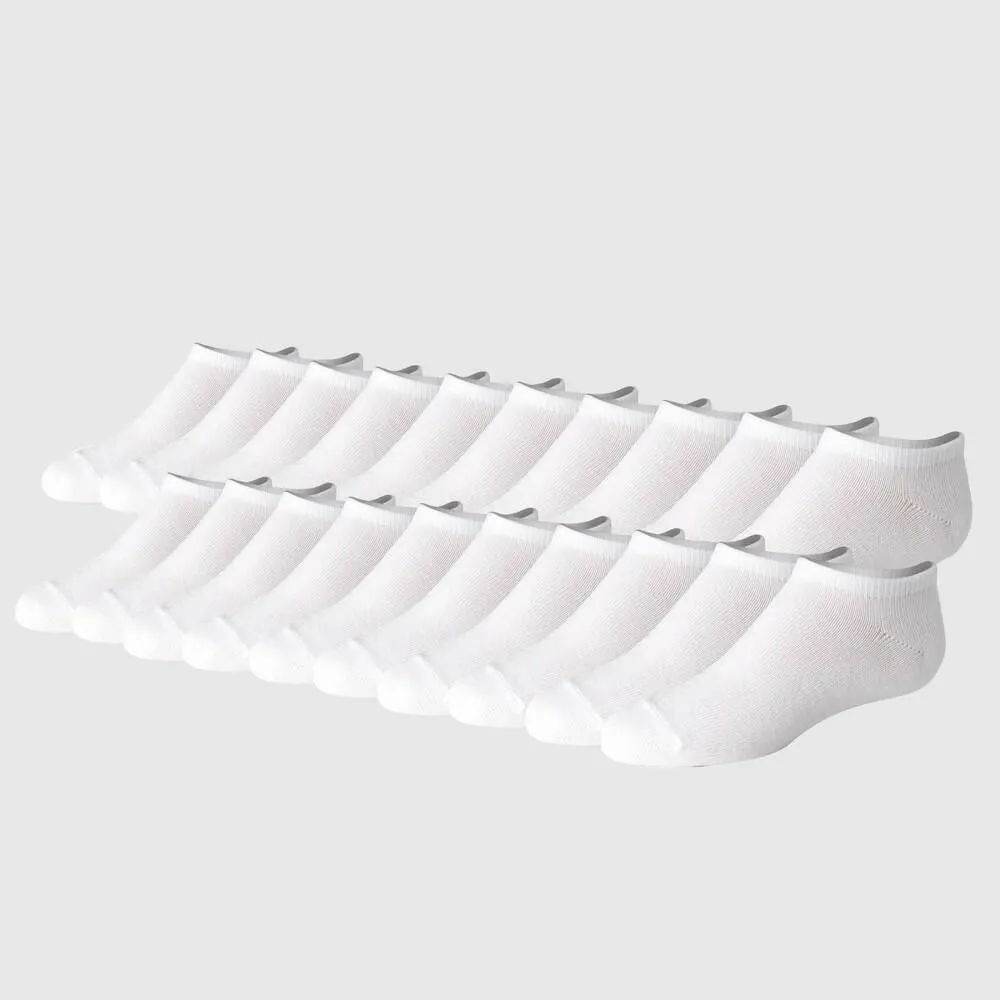 Hanes Girls' 20pk No Show Socks - White L: Arch Support, Lightweight Knit, Polyester Spandex Blend