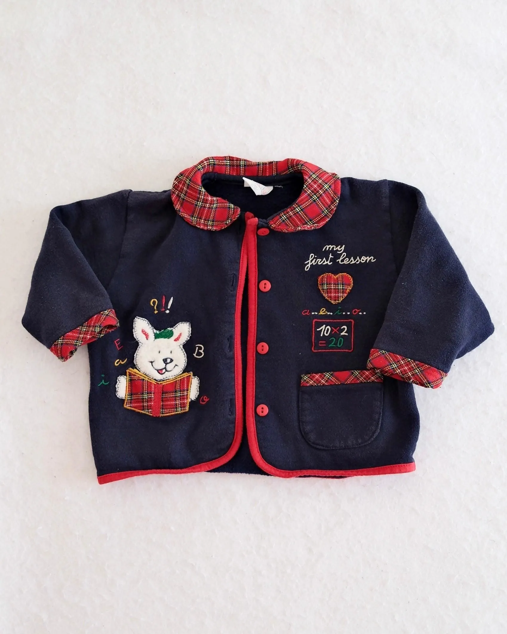 Vintage Euro "My First Lesson" Schoolhouse Sweatshirt Cardigan, size 18m?