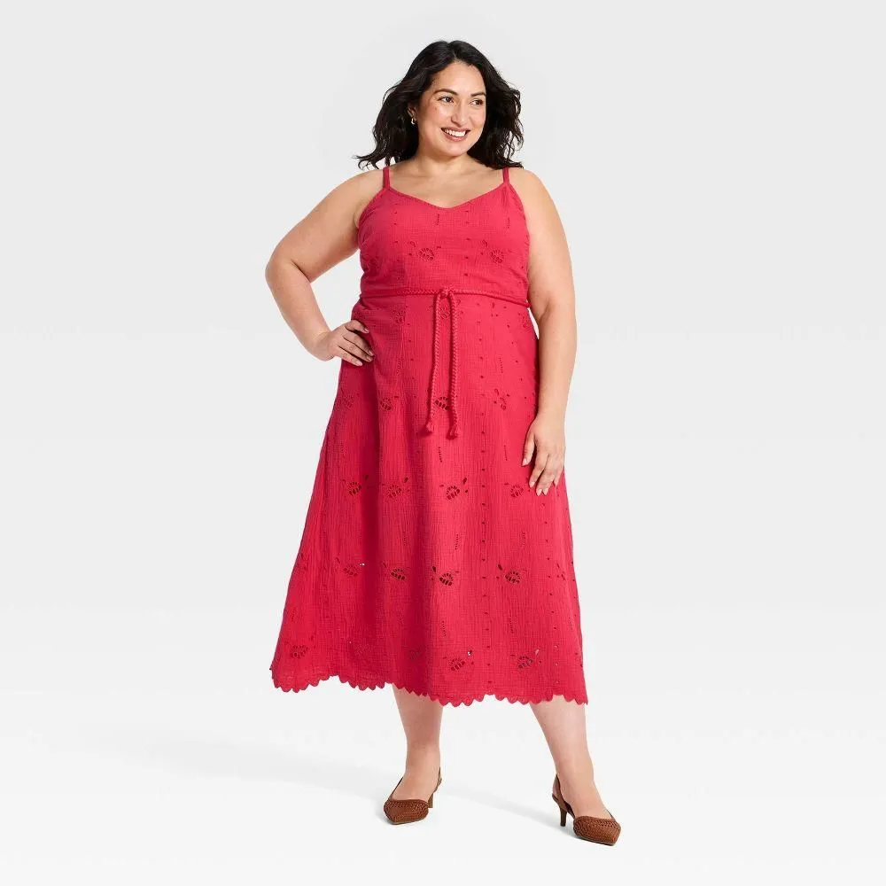 New without Tags - Women's Crafted Midi Sundress - Universal Thread Red XXL
