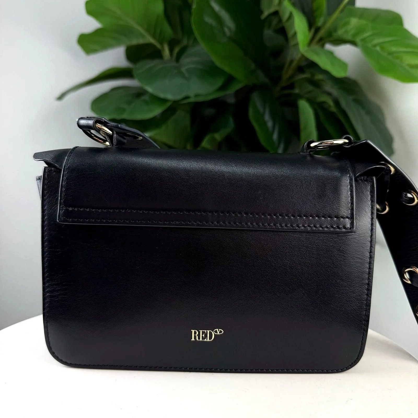 Authentic RED Valentino Black Leather Ruffle Edge Flap Crossbody Bag
