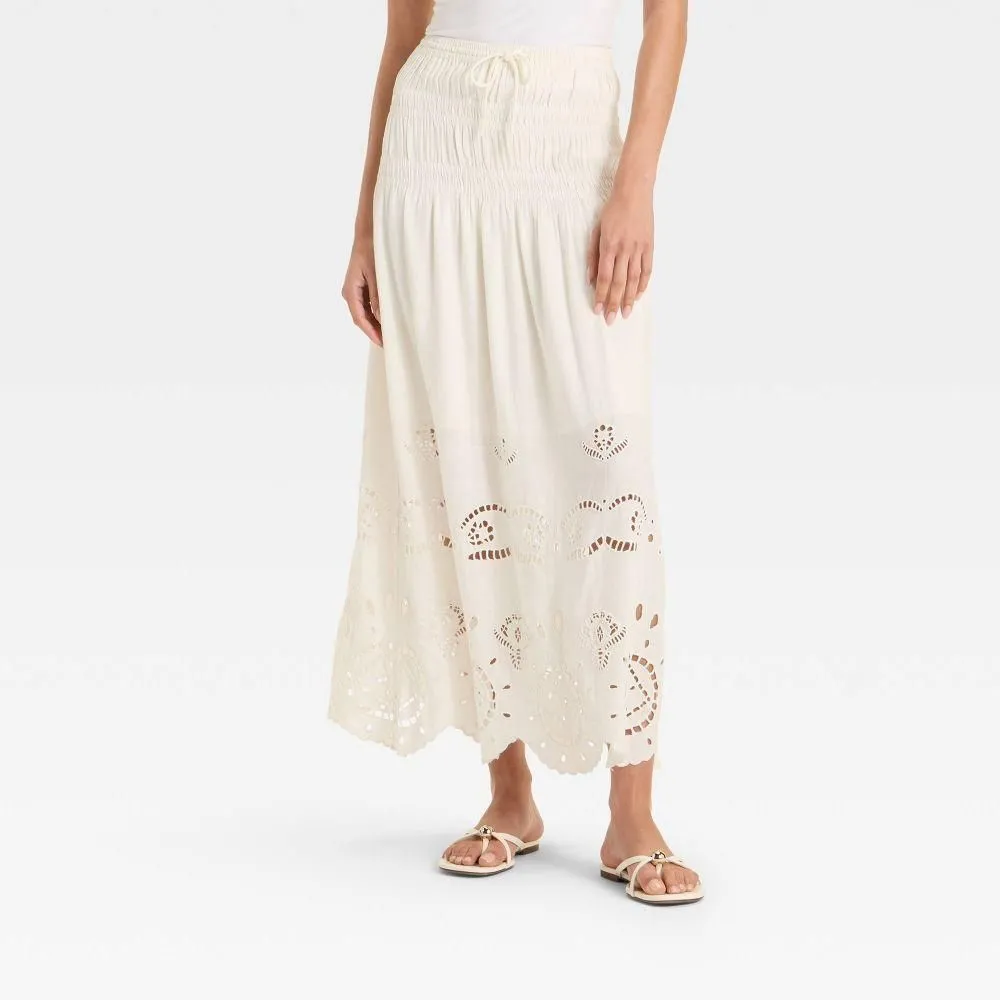 New without Tags - Size: M - Women's High-RIse Embroidered Eyelet Drop Waist A-Line Skirt - Future