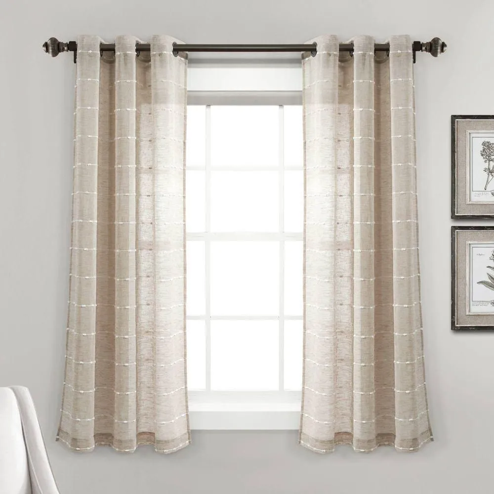 New without box - Set of 2 (63"x38") Farmhouse Textured Grommet Sheer Window Curtain Panels Tan