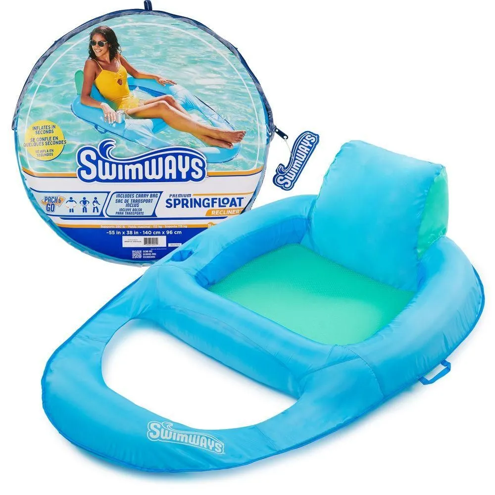 Open-box - SwimWays Spring Float Recliner Swim Lounger for Pool or Lake with Hyper-Flate