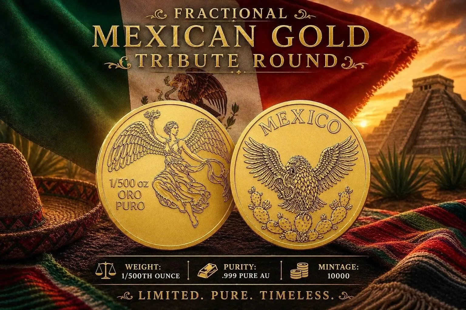 2026 Mexican Tribute 1/500 oz Gold Fractional Round