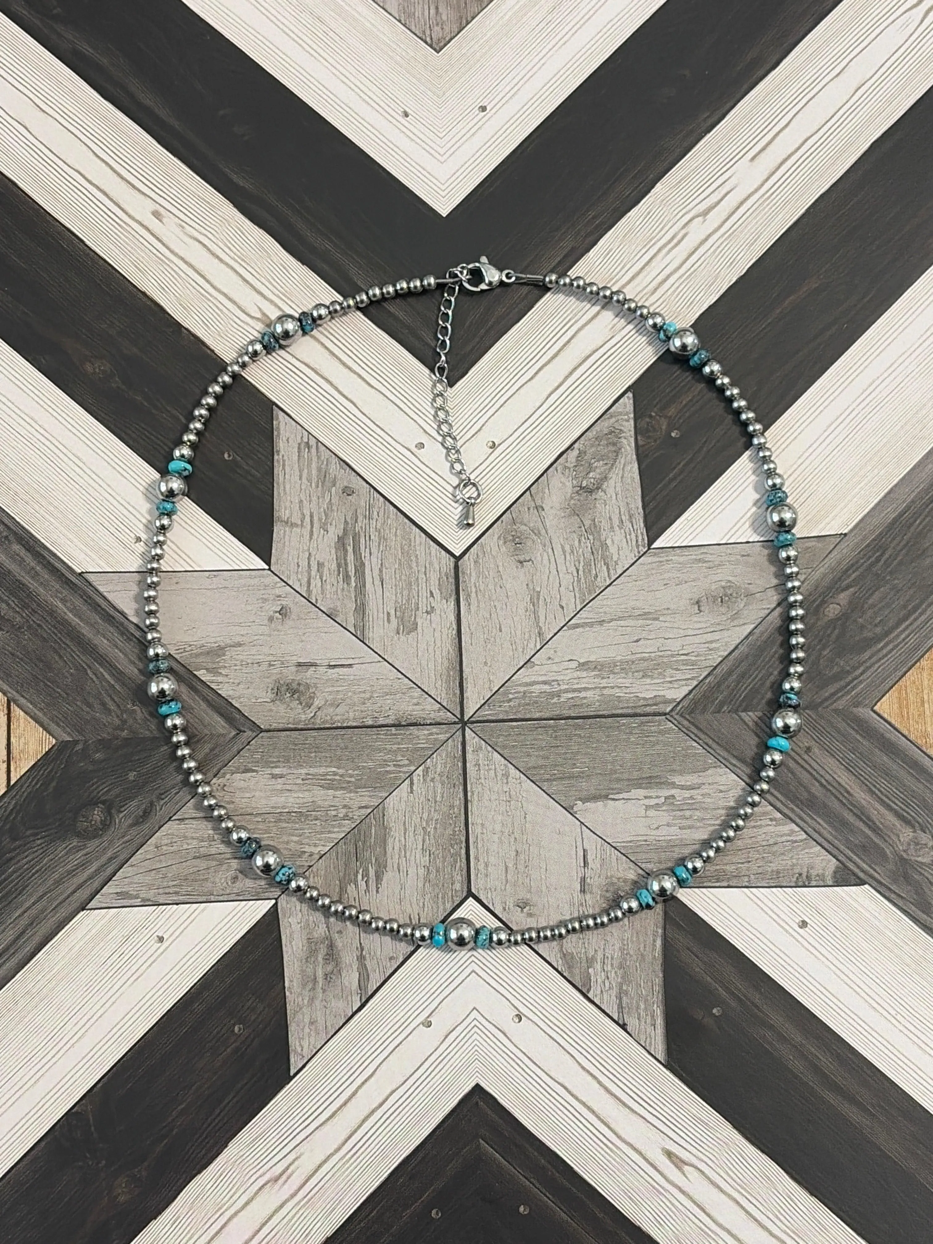 Desert Steel & AZ Turquoise Graduated Choker Necklace